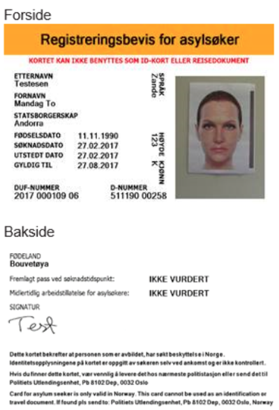 Bilde av asylsøkerbevis
